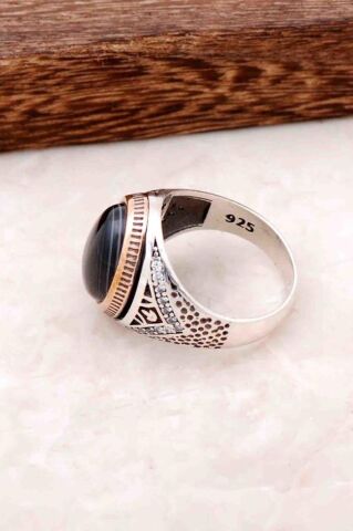 Oniks Taşlı Tasarım Gümüş Erkek Yüzük 591