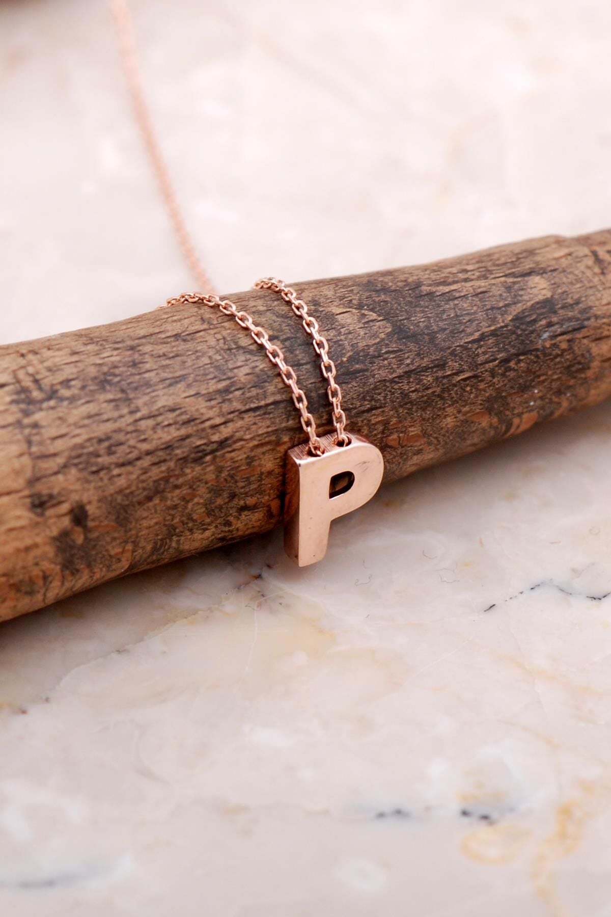 P Harfi Rose Gümüş Kolye 7890