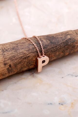 P Harfi Rose Gümüş Kolye 7890