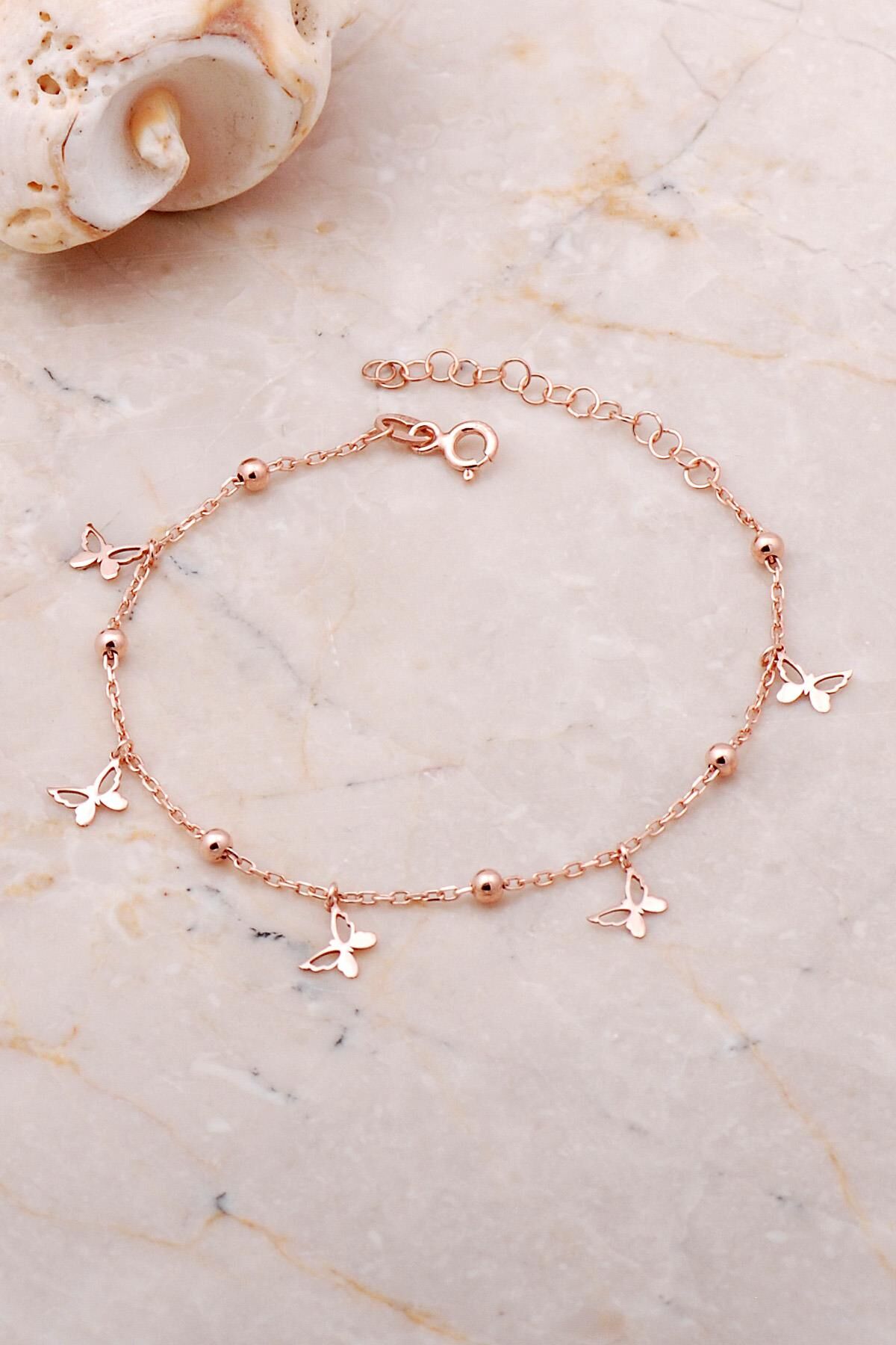 Kelebek Sallantılı Rose Gümüş Toplu Bileklik 3657