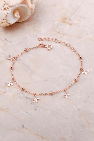 Kelebek Sallantılı Rose Gümüş Toplu Bileklik 3657