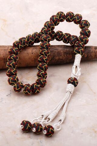 Sarı Kırmızı Kazaziye El Sarması Gümüş Tespih 118