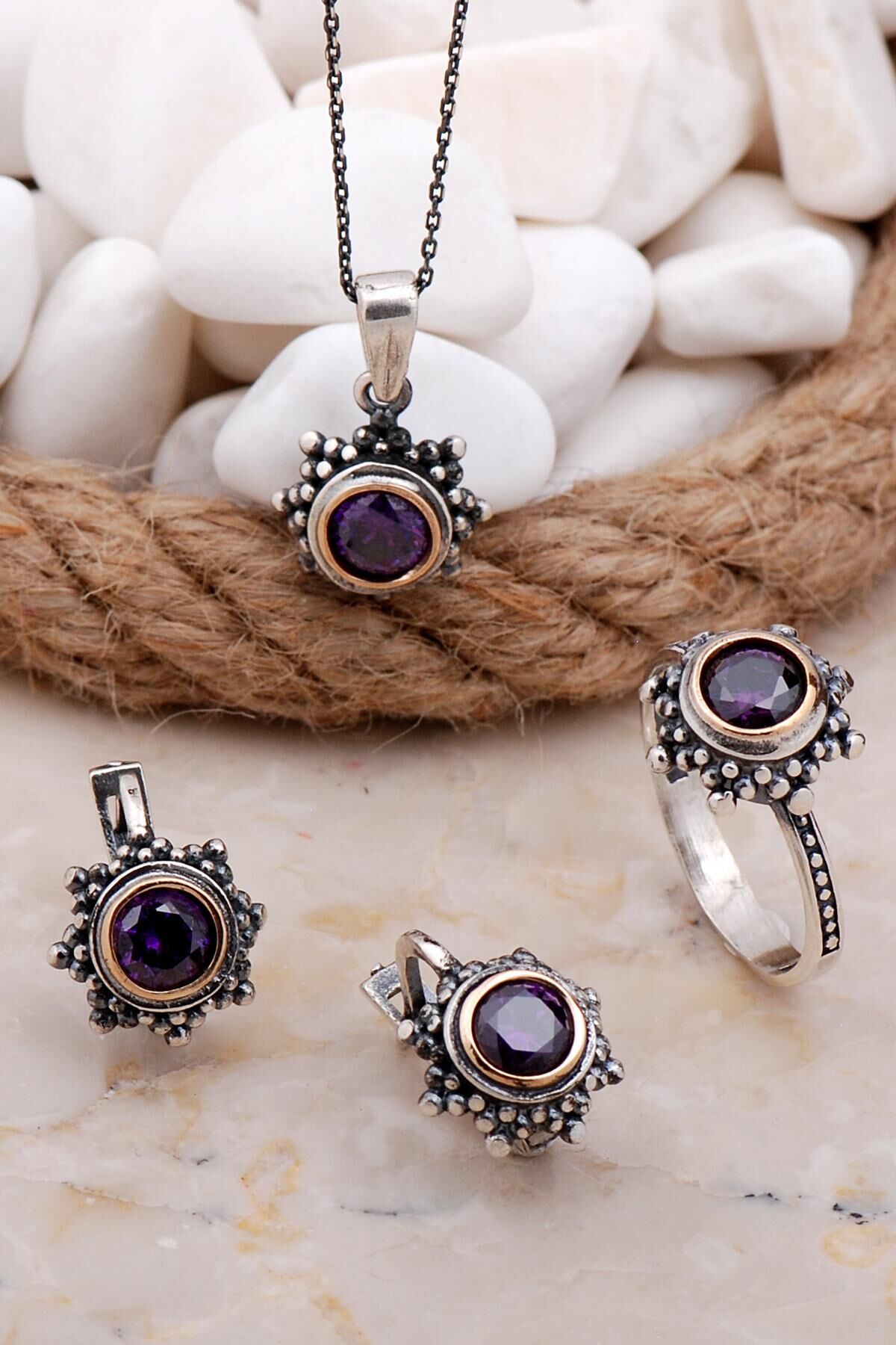 Ametist Taşlı Gümüş Set 2573