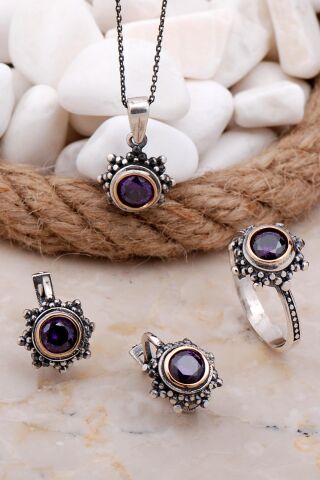 Ametist Taşlı Gümüş Set 2573