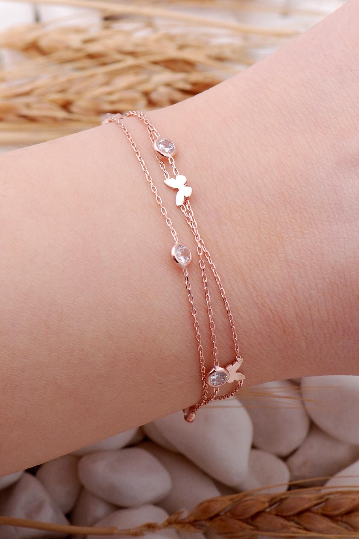 Kelebek Rose Gümüş Taşlı Bileklik 3922