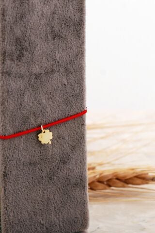 Mozaik İşlemeli Altın Kaplama Kırmızı İpli Gümüş Bileklik 4731