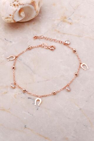 Nal Sallantılı Taşlı Rose Gümüş Toplu Bileklik 3658