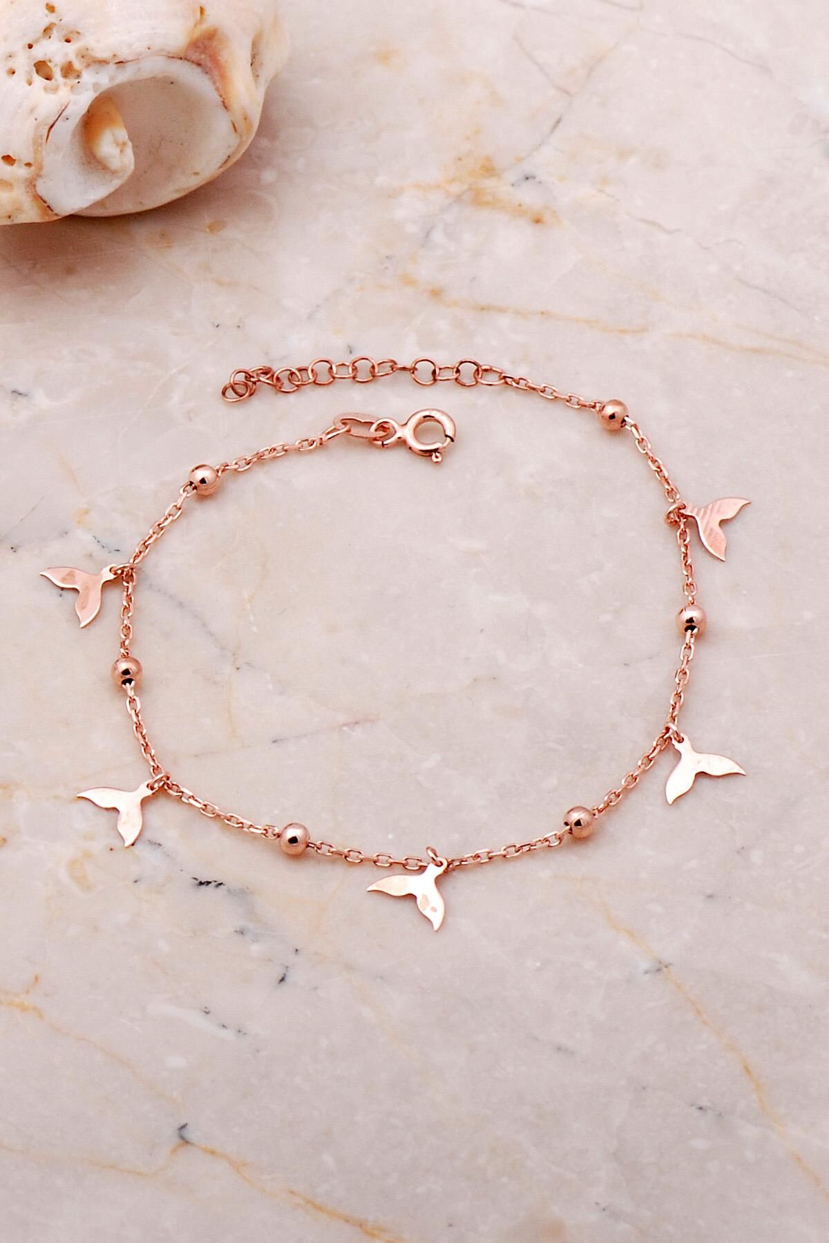Balık Sallantılı Rose Gümüş Toplu Bileklik 3659
