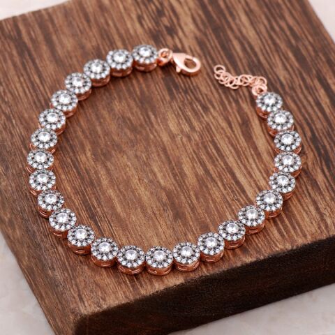 Elmas Montürlü Rose Gümüş Tasarım Bileklik 2773