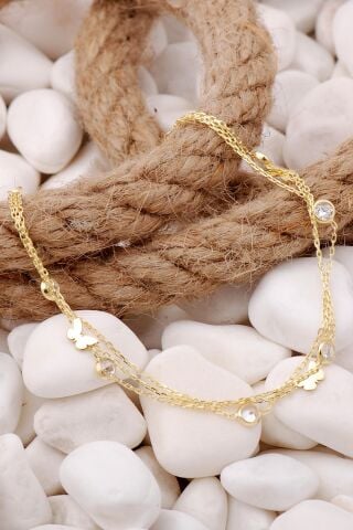 Kelebek Altın Yaldızlı Taşlı Gümüş Bileklik 3923