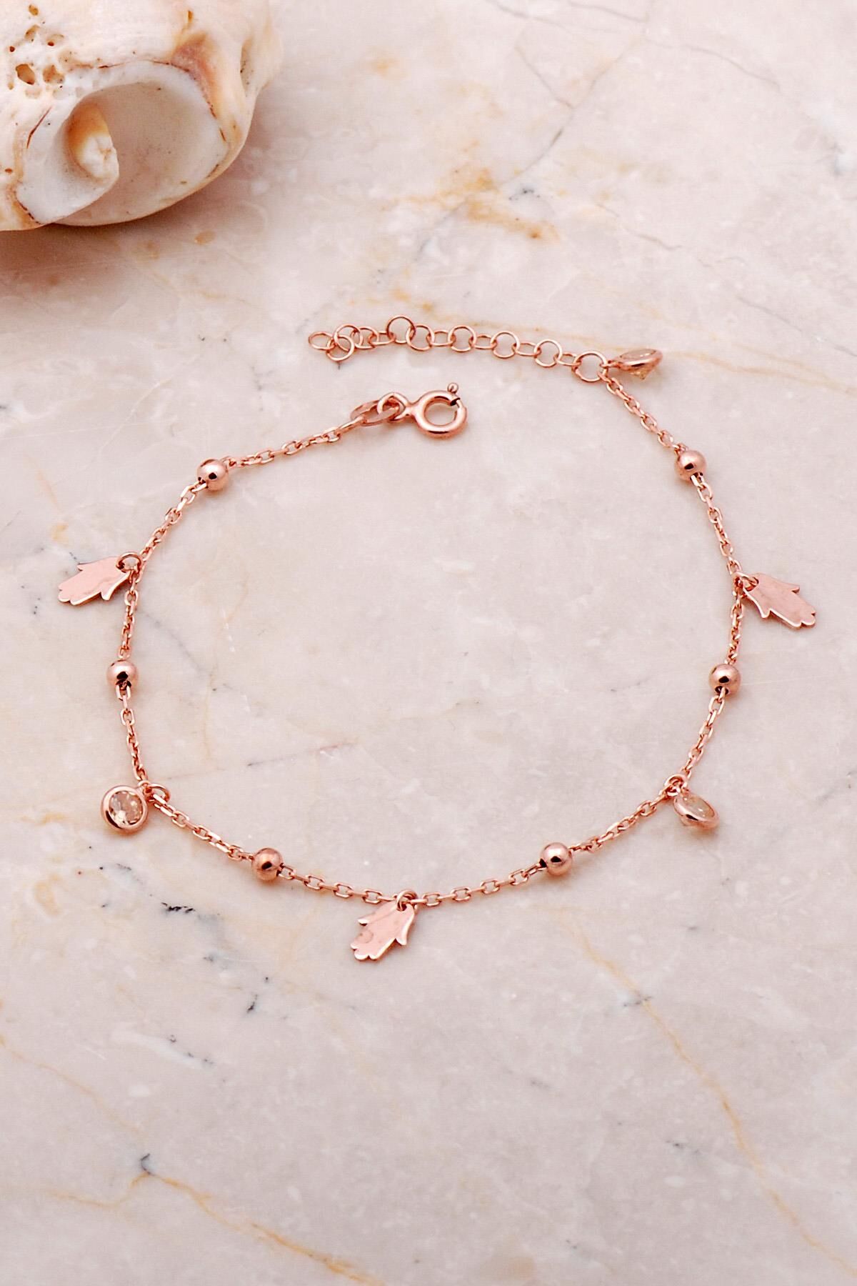 Bereket Eli Sallantılı Taşlı Rose Gümüş Toplu Bileklik 3660