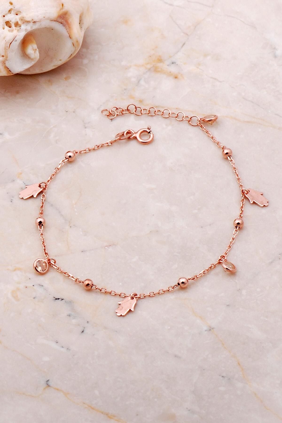 Bereket Eli Sallantılı Taşlı Rose Gümüş Toplu Bileklik 3660