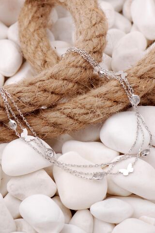 Kelebek Rodyumlu Gümüş Taşlı Bileklik 3924