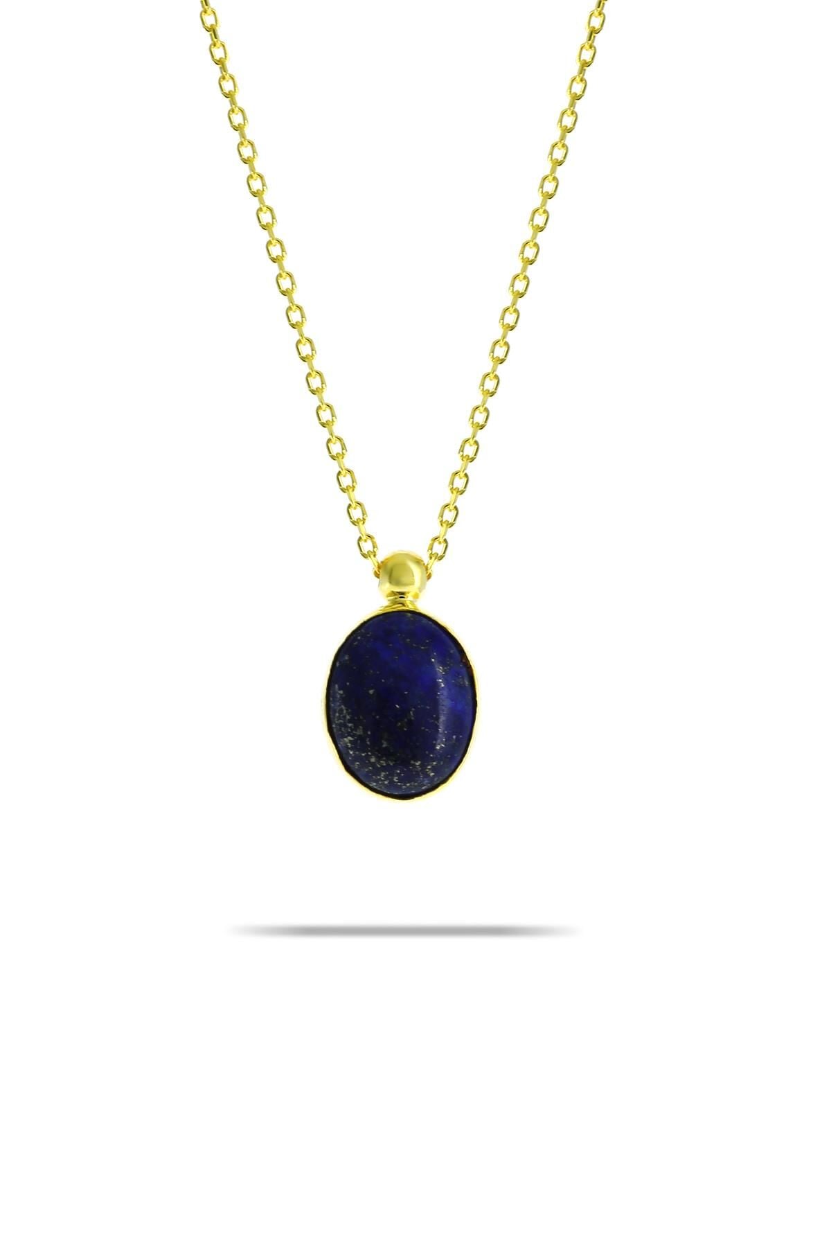 Lapis Lazuli Taşlı Altın Yaldızlı Gümüş Kolye 7342