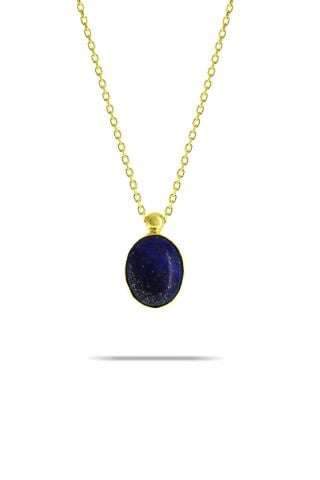 Lapis Lazuli Taşlı Altın Yaldızlı Gümüş Kolye 7342