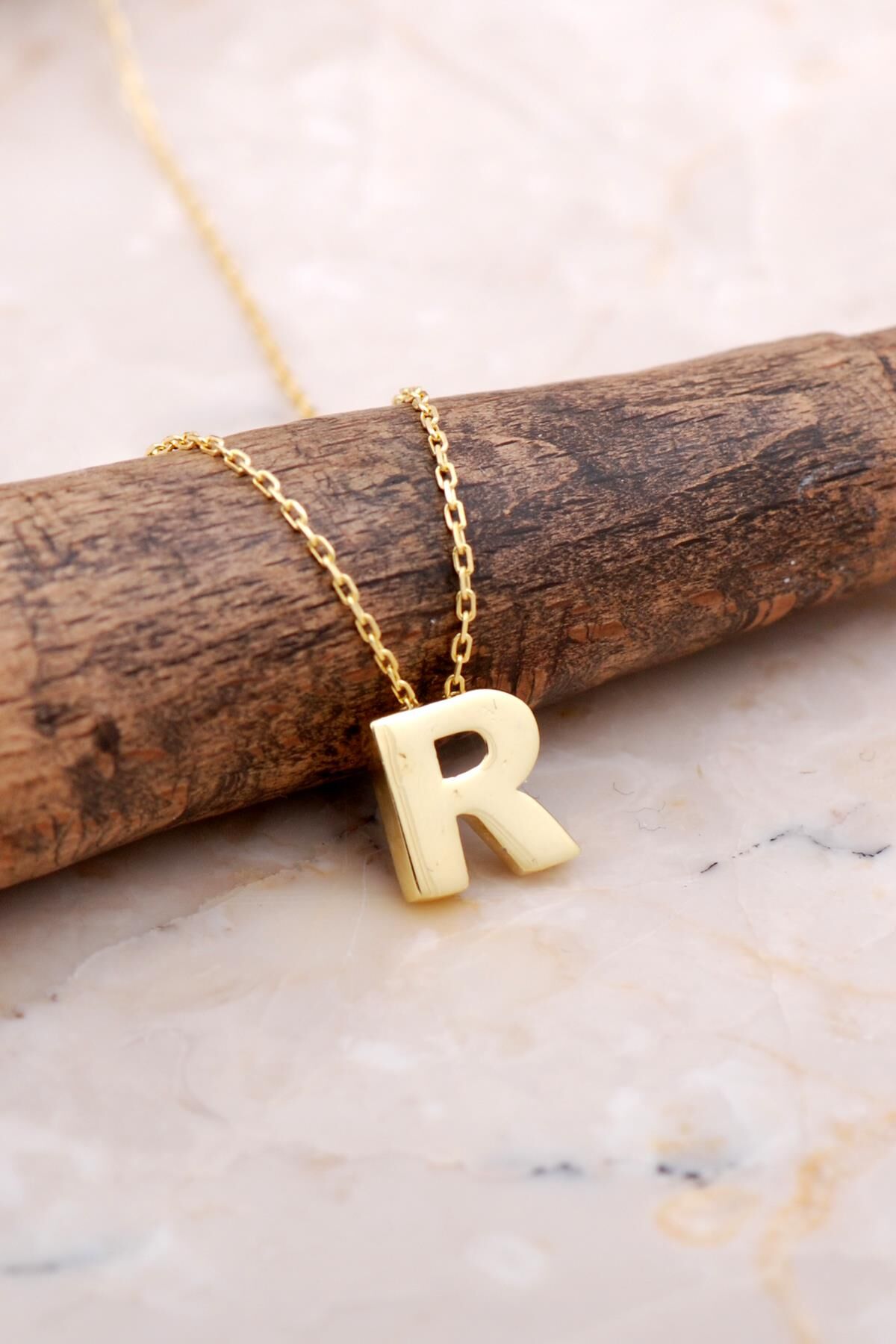 R Harfi Altın Kaplama Gümüş Kolye 7894