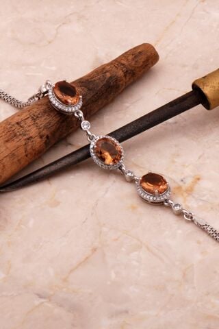 Renk Değiştiren Sultan Taşlı Oval Rodyumlu Gümüş Bileklik 4585