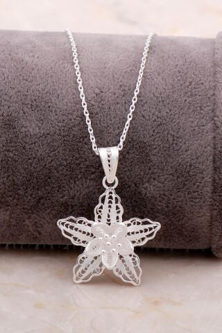 Telkari İşlemeli Buz Çiçeği Gümüş Kolye 6866