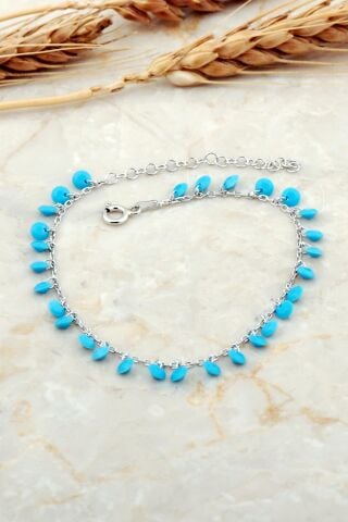 Turkuaz Taşlı Sallantılı Rodyumlu Gümüş Bileklik 4734