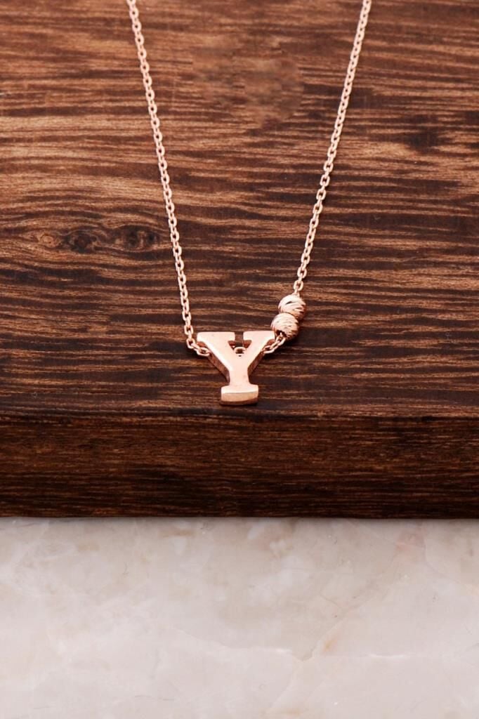 Y Harfli Tasarım Rose Gümüş Kolye 3846