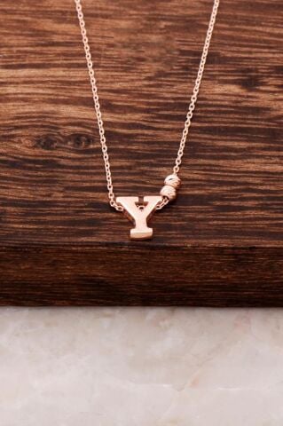 Y Harfli Tasarım Rose Gümüş Kolye 3846