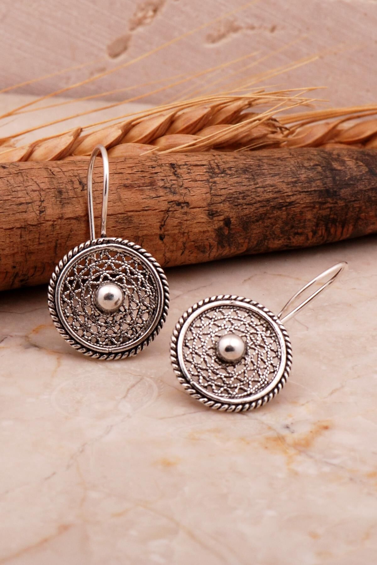 Telkari İşlemeli Vintage Elişi Gümüş Küpe 6843