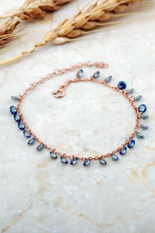 Mistik Topaz Taşlı Sallantılı Rose Gümüş Bileklik 4736