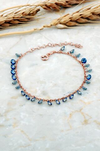 Mistik Topaz Taşlı Sallantılı Rose Gümüş Bileklik 4736