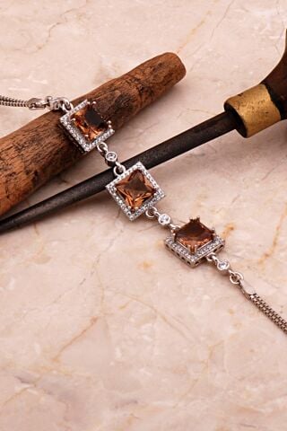 Renk Değiştiren Sultan Taşlı Kare Rodyumlu Gümüş Bileklik 4586