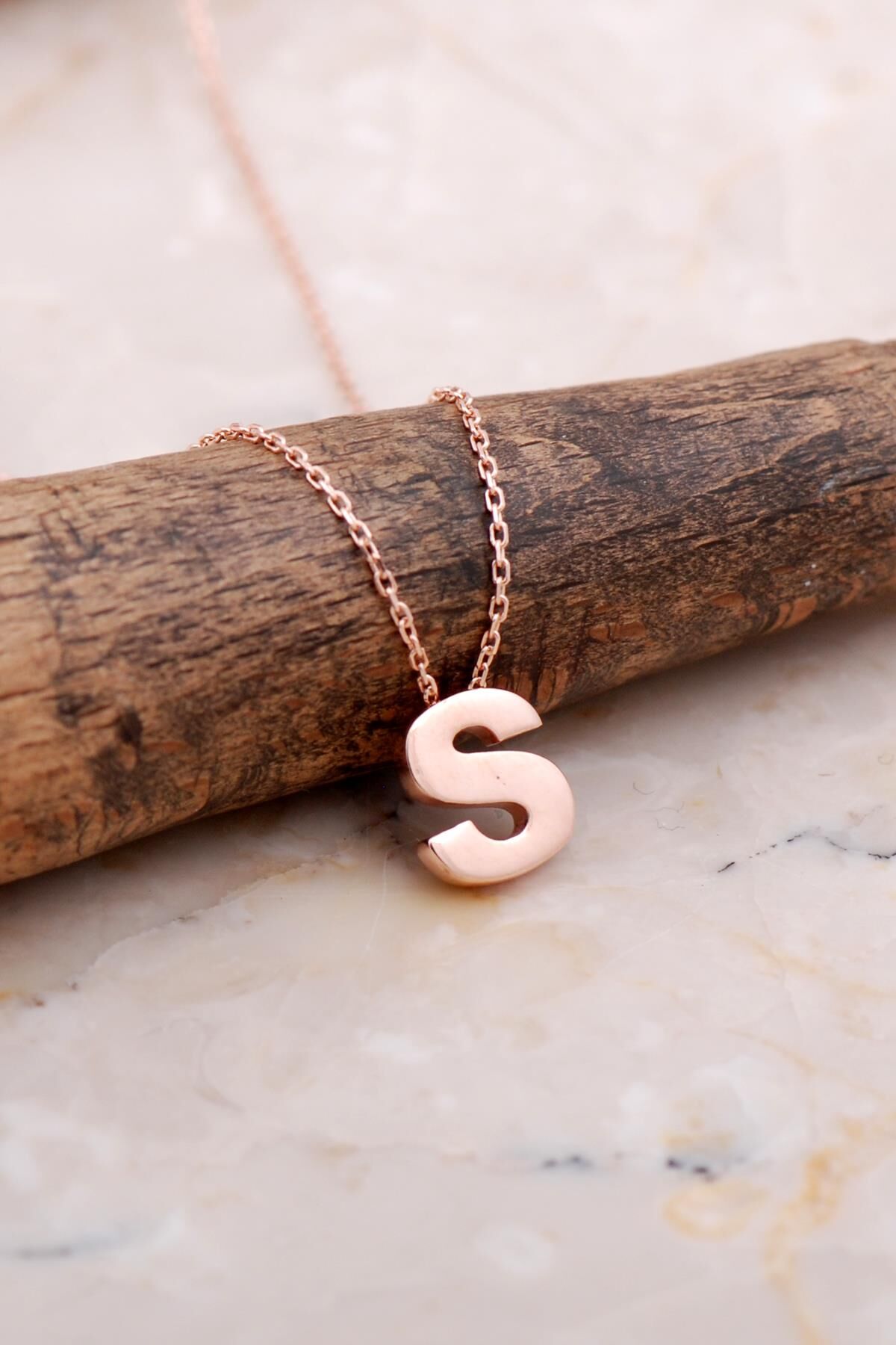 S Harfi Rose Gümüş Kolye 7896