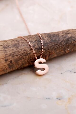 S Harfi Rose Gümüş Kolye 7896