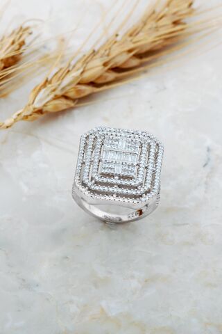 Taşlı Baget Büyük Gümüş Yüzük 5923