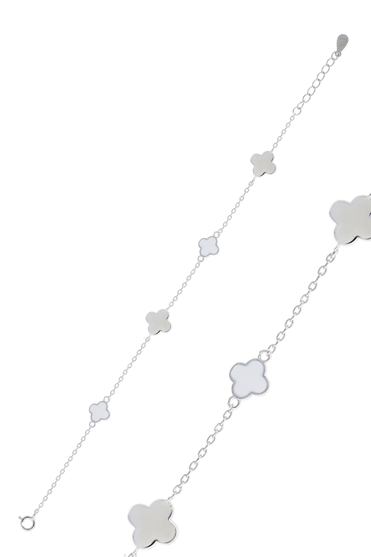 Yoncalı Beyaz Mineli Rodyumlu Gümüş Bileklik 3776