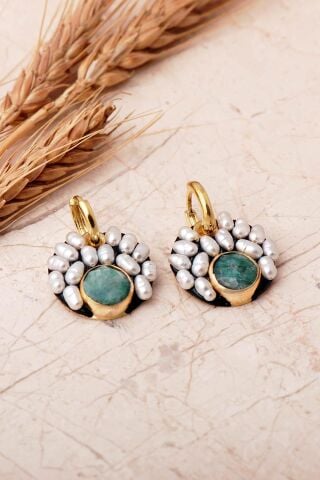 4 Farklı Renk Seçenekli Altın Yaldızlı İncili 925 Ayar Gümüş Halka Küpe 7413