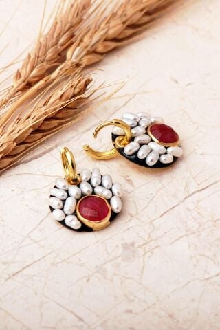 4 Farklı Renk Seçenekli Altın Yaldızlı İncili 925 Ayar Gümüş Halka Küpe 7413