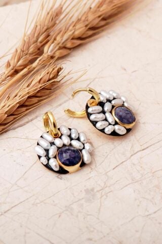 4 Farklı Renk Seçenekli Altın Yaldızlı İncili 925 Ayar Gümüş Halka Küpe 7413