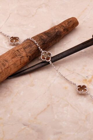 Renk Değiştiren Sultan Taşlı Yonca Rodyumlu Gümüş Bileklik 4588