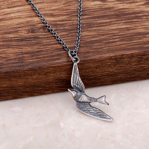 Güvercin Tasarımlı Elişi Gümüş Kolye 6252