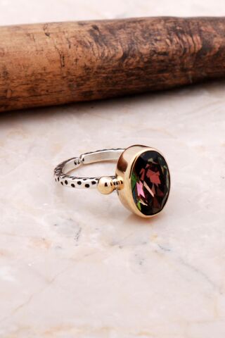 Mistik Topaz Elişi Tasarım Gümüş Yüzük 3108