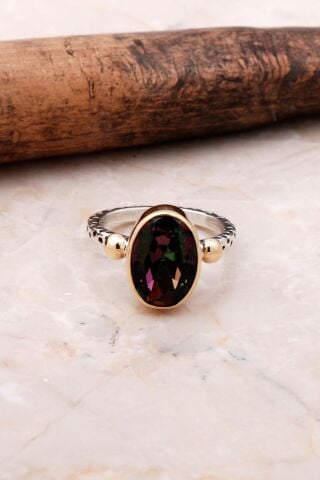 Mistik Topaz Elişi Tasarım Gümüş Yüzük 3108