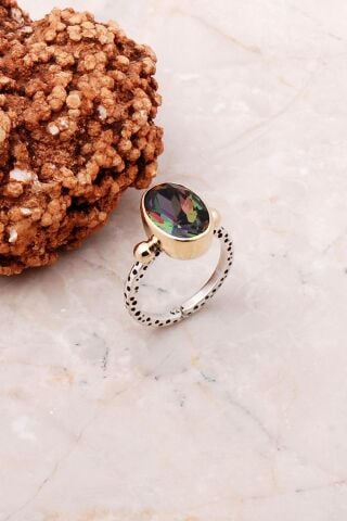 Mistik Topaz Elişi Tasarım Gümüş Yüzük 3108