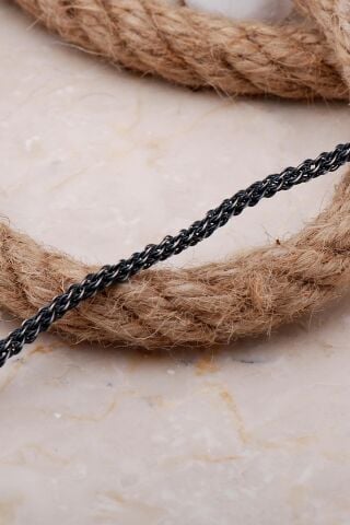 Kazaziye Tığ Örgü Oksitli 19.5 Cm Gümüş Erkek Bileklik 4737