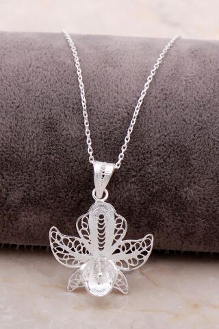 Telkari İşlemeli Gümüş Çiçekli Kolye 6873