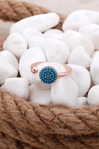 Turkuaz Taşlı Rose Gümüş Yüzük 3522