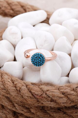 Turkuaz Taşlı Rose Gümüş Yüzük 3522