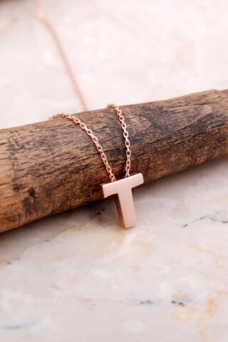 T Harfi Rose Gümüş Kolye 7902