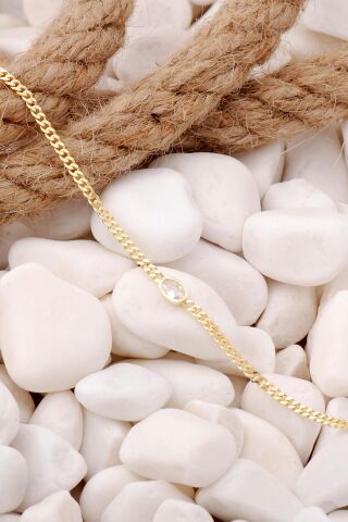 Gurmet Altın Yaldızlı Gümüş Taşlı Trend Bileklik 3930