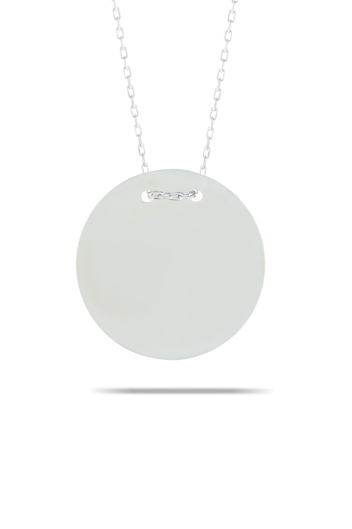 Rodyumlu Gümüş Plaka Kolye 7349