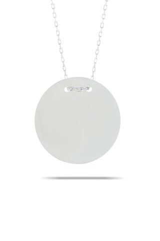 Rodyumlu Gümüş Plaka Kolye 7349