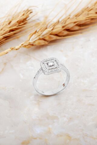 Taşlı Rodyumlu Gümüş Yüzük 5927